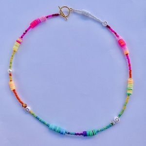 Colorful Beaded Smiley Face Necklace